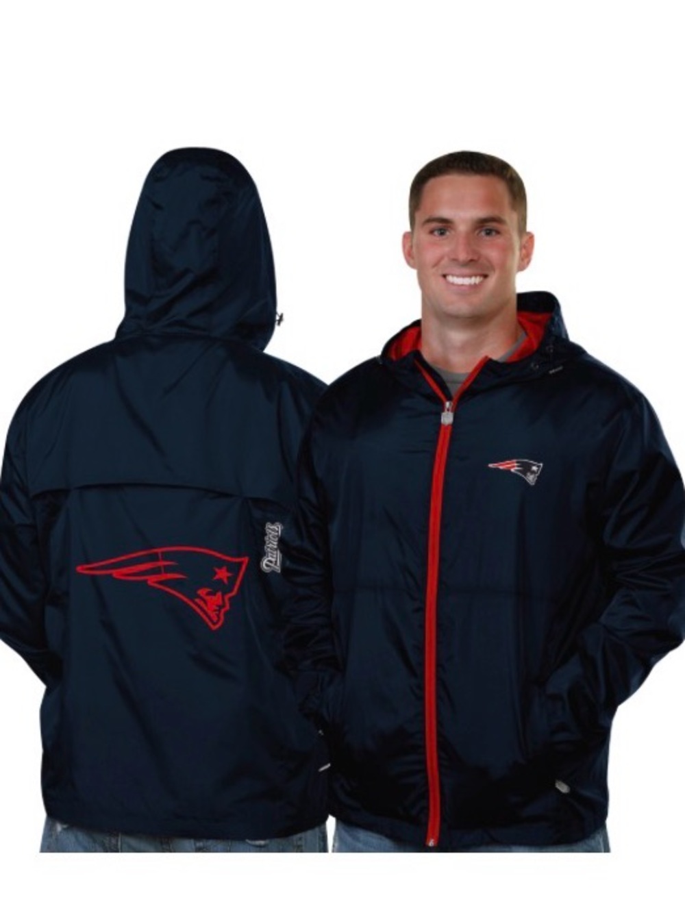 🏈 NE Patriots Pro Line NFL Size L 
Full Zip Hooded Windbreaker + Beanie/Gloves